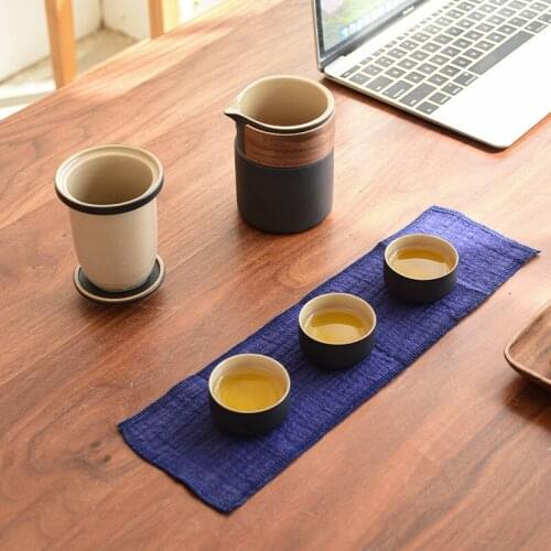 Black pottery teapot and 3 cups lid bowl tea set portable tea set travel cookware set teapot ceramic Chinese teacup coffee set