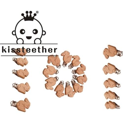 Kissteether Wooden Pacifier Clip Rabbit Shape Woodcut Custom Baby Wooden Pacifier Clip Baby Teether Neutral Surprise Gift