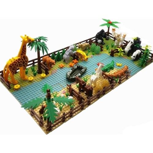 Zoo Animals Mini Classic Building Blocks for Kids Montessori Toys Compatible City Friends Creator Bricks Moc Parts Base Plates