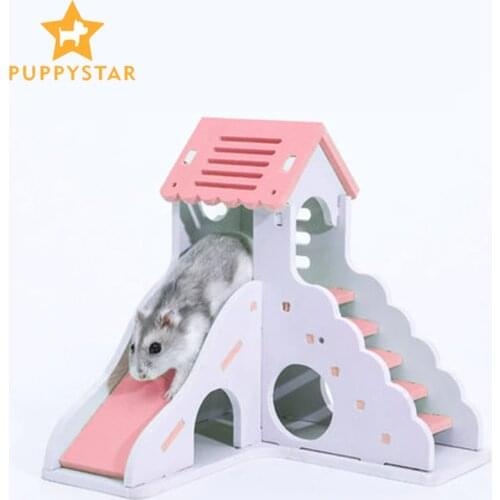 Solid Wood Slide Stairs Hamster House Rat Cage Washable Guinea Pig House Toy Hamster Play Games Rat Houses Pet Products ZG0010