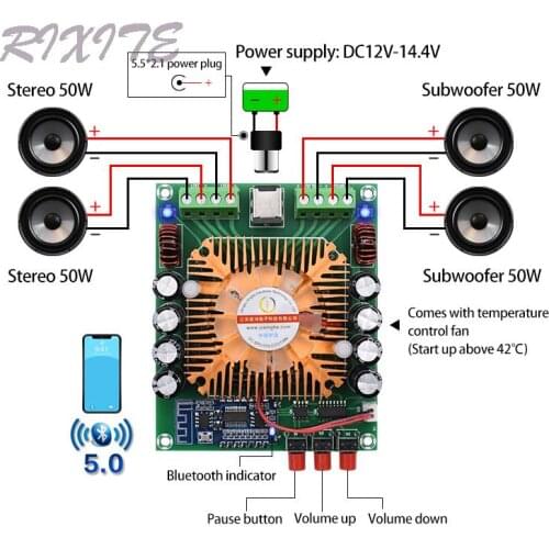 HIFI Bluetooth 5.0 TDA7850 4 Channel 50W*4 Car stereo Audio Subwoofer Power Amplifier Board Bass AMP Home Theater XH-A373