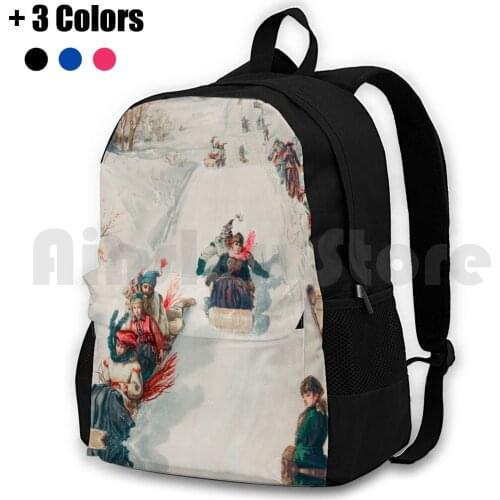 " Tobogganing " Chromolithograph ( 1886 ) By L. Prang & Co. Outdoor Hiking Backpack Waterproof Camping Travel L Prang