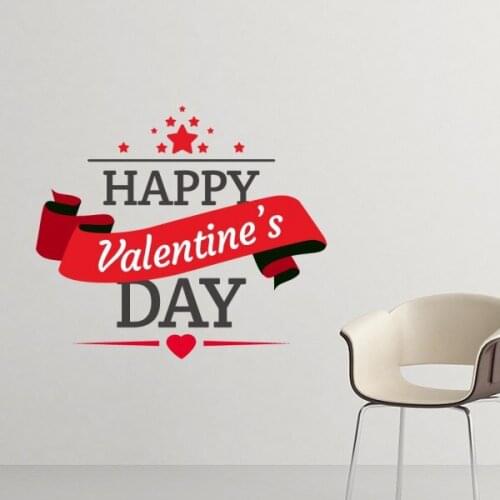 Red and Black Happy Valentines Day with Stars Heart and Banner Removable Wall Sticker Decals Mural DIY Wallpaper for Room Decal