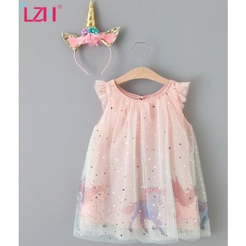 Kids Dresses For Girls Unicorn Birthday Party Dresses 2021 Summer Children Girls Rainbow Tutu Mesh Princess Dress 3 4 5 6 7 Year