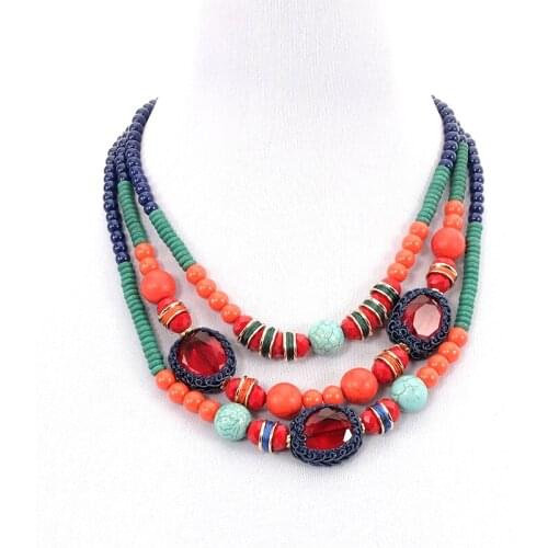 Statement Women Beaded Layered Collar Choker Bohemian Trendy Ethnic Crystal Pendant Necklace Fashion Jewelry