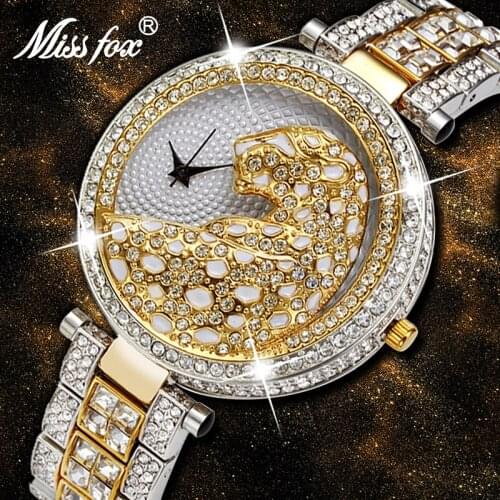 MISSFOX Famous Brand Watch Women 2020 Luxury Leopard 3D Party Dress Watches Three Hand Quartz Movement With Diamond Wristwatch