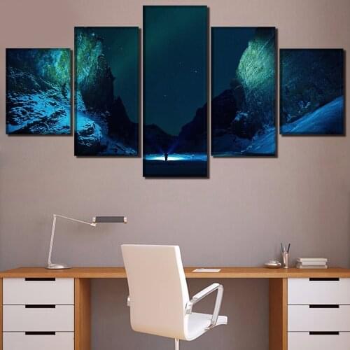 Wall Art Pictures Home Decorative Framework 5 Pieces Starry Sky Snow Mountains Painting Print Abstract Canvas Night Poster