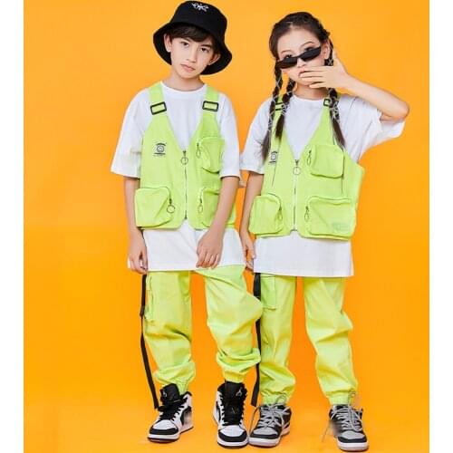 New Childrens Dance Clothes Modern Jazz Hip Hop Costume Green Vest Pants Girls Practice Wear Street Dance Stage Outfit DNV15119
