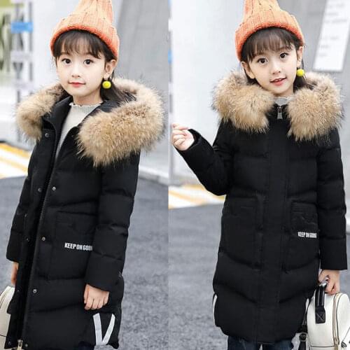 Girls Clothing Parka Cotton-padded Outerwear Coats 2019 fashion Winter Children Warm Clothes Solid Warm Fur Collar Jacket 4-13Y