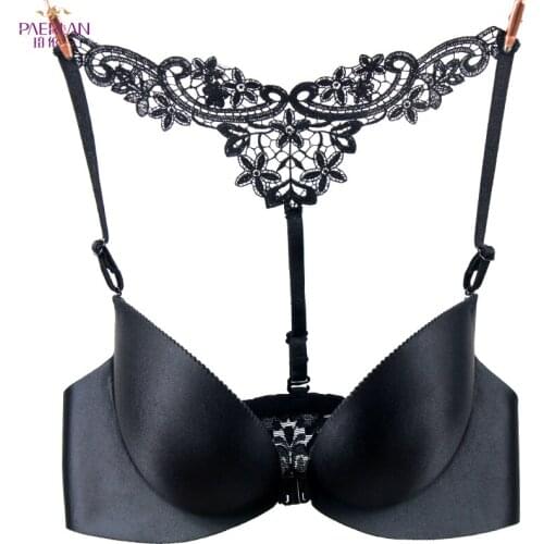 PAERLAN Women Racerback Underwire Front Button Female Seamless Push Up Bra Sexy Lace One-piece Design Glossy Summer Underwear