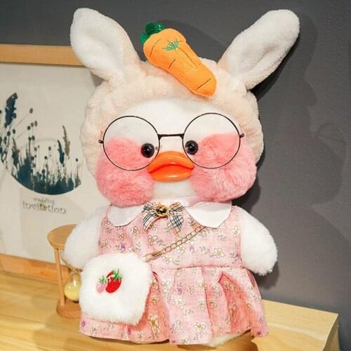 Carrot Headband Pink Skirt Strawberry Bag Hoodie Hyaluronic Acid Duck with Glasses Hat Plush Toy Stuffed Soft Birthday Gift