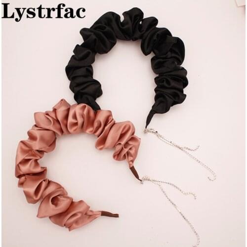 Lystrfac Fashion Rhinestone Tassel Scrunchy Headband for Women Gilrs Stain Slik Ruched Hairband Female Bezel Hair Accessories