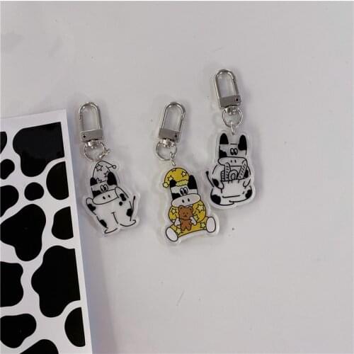 Cartoon Transparent Cow Animal Keychain PVC Charm Keyring Bag Pendant Cute Earphone Protective Cover Key Holder Best Friend Gift