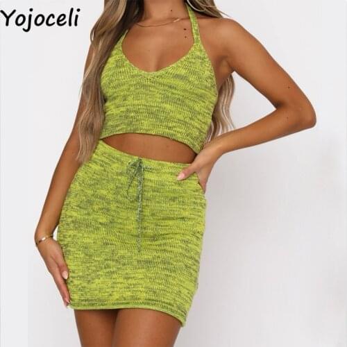 Yojoceli sexy V-neck backless tops 2021 summer women two pieces short rompers streetwear playsuits