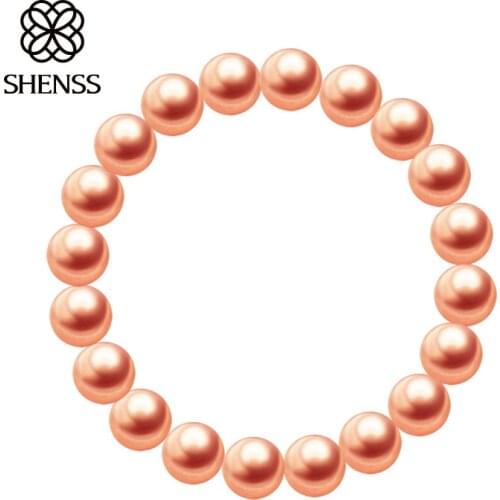 SHENSS Quality Shell Pearl Bracelet Elastic Womens Bracelets of Various Sizes Pink color