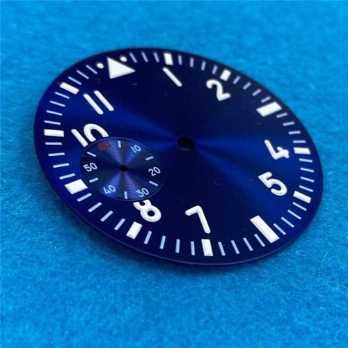 Blue Watch Dial 38.8mm Green Luminous Watch Plate Spare Part Big Pilot for 6498