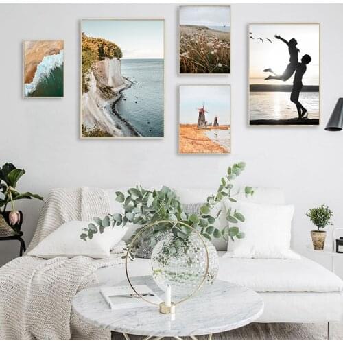 Scandinavian Nature Landscape Canvas Painting Beach Flower Sunset Wall Art Poster Nordic Print Modern Picture Home Decoration