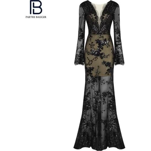 PB Stylish Sequins Crystal Design Long Sleeves Black Dress Sexy V Neck Celebrity Party Club Free Shipping
