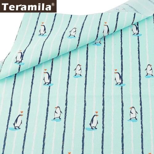 Teramila 100% Cotton Fabric Penguin Designs Sky Blue Line Twill Tissue Fat Quarter Textile Tecido Patchwork Scrapbooking