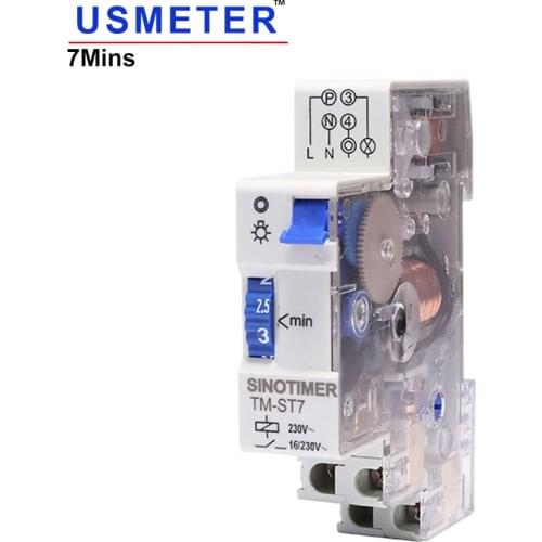 TM-ST7 220V AC 7 Minutes Mechanical Timer 18mm Single Module Din Rail Staircase Timer Time Switch Timer Clock
