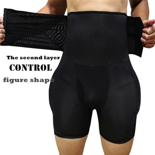 High Waist Trainer Boxers With Sponge Pads Body Shapers Control Panties Shorts Men Underwear Butt Enhancer Underpants