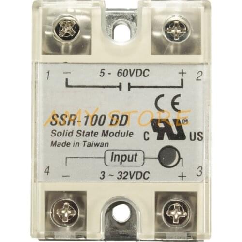 SSR100DD SSR-100DD 100A Solid State Relay DC-DC Input 3-32VDC Output 5-60VDC for Temprature Controller