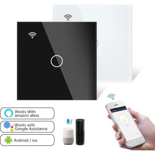 Wifi Switch Glass Screen Touch Panel Smart Light Voice Control Wireless Wall Switch Remote with Alexa Google Home 1/2/3 Gang