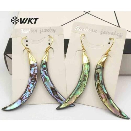 WT-E130 WKT Designer Natural paua shell earrings beautiful genuine abalone earrings with gold dipped in free shipping