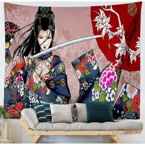 Japan Myth Paintings Tapestry Wall Hanging Crane Geisha Girl Wall Cloth Tapestries Chic Personality Background Home Decoration
