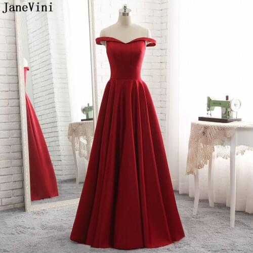 JaneVini Simple 2019 Satin Long Bridesmaid Dresses Boat Neck Sleeveless Zipper Back A Line Floor Length Women Elegant Prom Gowns