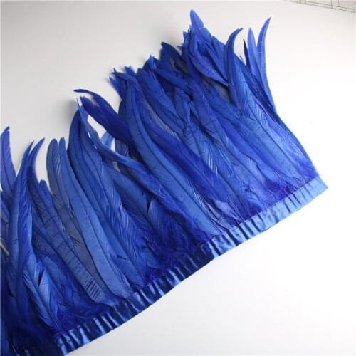 10 Yards Blue High quality Rooster Tail Feather Trim 30-35cm Feathers For Crafts Dress Skirt Carnival Costumes Plumes Trimming