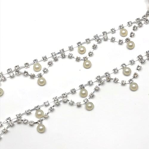 10Yards Sparkling Rhinestone Trim Applique Belt Sash Trims Sewing On Pearls Wedding Bridal Dress