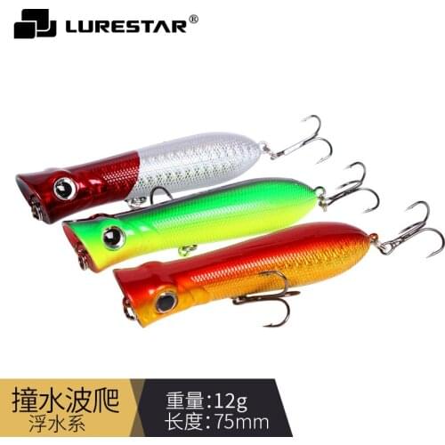 12g/7.5cm Topwater Popper Hard Bait Trout Carp Bass Ice-Fish Wobblers Tackle-Isca Fish Goods Swimbait 3d Eyes Plastic Steel