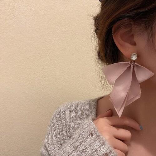 2021 Fashion Elegant Long Ribbon Bow Square Crystal Drop Earrings Retro Fashion Temperament Party Earrings Pendientes Mujer