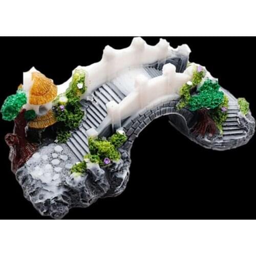 Retro White Jade Bridge Fish Tank Decoration Resin Avoiding Pavilion Bridge Turtle Climbing Platform Aquarium Accessories