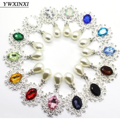 YWXINXI new fashion alloy rhinestone flat back brooch 45*25mm 5pcs/webbing clothing accessories wedding holiday party