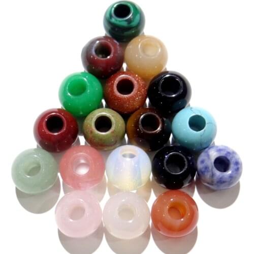 12/14/16mm Natural Stone Quartz Crystal Round Shape Large Hole Beads Pendant Diy Jewelry Making Necklace Earrings Bracelets 6Pc