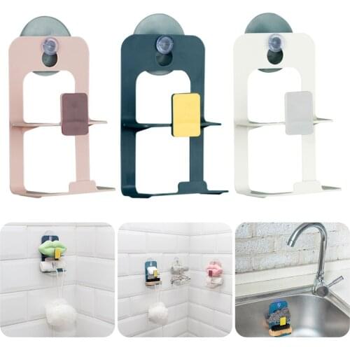 Sponge Holder Sink Sponge Drain Suction Cup 2-Tier Organizer Multi-purpose Wall Hook Home Organizer