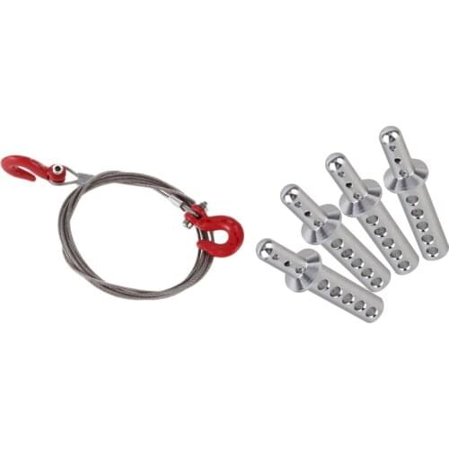 2 Set RC Car Part: 1 Pcs RC Car Crawler Steel Tow Rope With Hooks & 1 Set RC 1:10 Silver Body Post Mounts