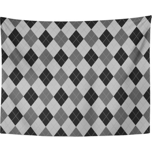 Tapestry Black Golf Argyle Pattern Diamond Shapes Houndstooth Plaid Tapestries Wall Hanging for Living Room Bedroom Dorm