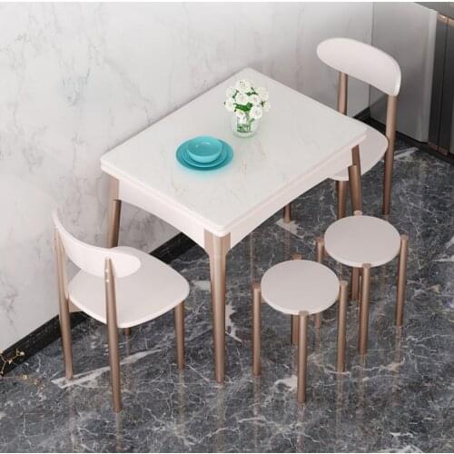 Rock plate dining table and chair combination, retractable folding solid wood dining table, simple and multifunctional, space sa