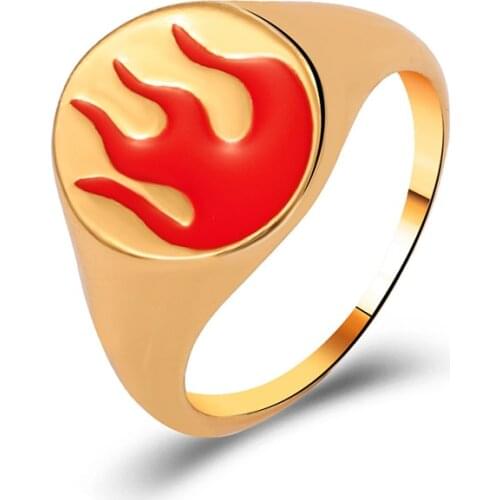 Punk Creative Flame Cherry Pattern Metal Ring Hip Hop Couple Gold Ring Accessories Sweet Fashion Girl Party Jewelry
