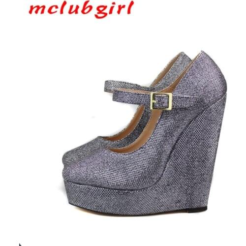 Mclubgirl Beauty Women Round Toe Platform Sandals High Slope Man women pumps Nightclub party Large Size CD Womens Shoes ZQJ