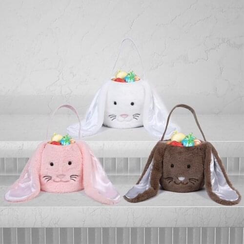 Cute Easter Bunny Basket Monogram Plush Buckets Egg Candy Baskets Happy Easter Party Decoration For Kids Tote Bag