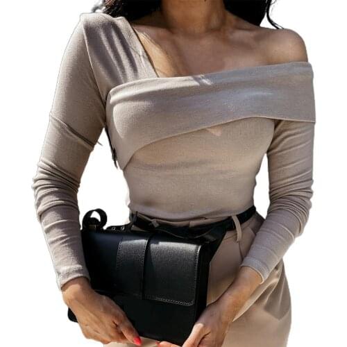 Fashion Women T-shirt Off Shoulder Oblique Neck Autumn Strapless Backless Long Sleeve T-shirt Streetwear Casual Womens Clothing