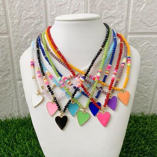 Fashion Bohemian Boho Cute Lovely Heart Shape Seed Beads Choker Colored Rice Beads Resin Necklace