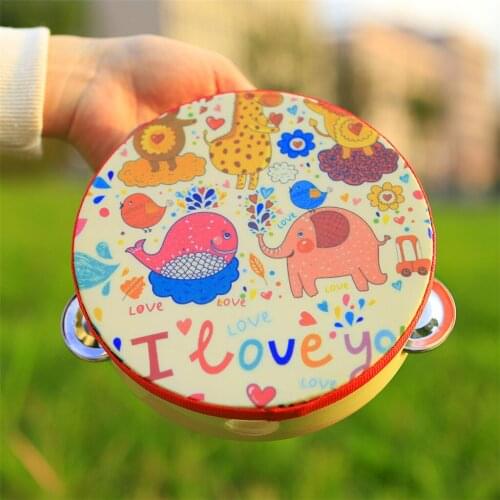 Cartoon Wooden Drum Handheld Tambourine Freestyle Hand Bell Musical Percussion Instrument for Family Party Child Tambourine