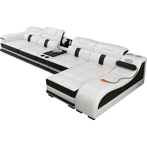 Living room Sofa set диван мебель кровать muebles de sala L shape massage real genuine leather sofa cama puff asiento sala futon