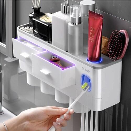 Toothbrush Rack Wall Hanging Free Punch Bathroom Wash Mouth Brushing Cup Storage Toothpaste Squeezing Tooth Cylinder Set