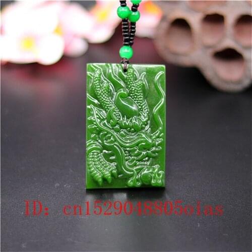 Natural Green Chinese Jade Dragon Pendant Beads Necklace Fashion Charm Jadeite Jewelry Carved Amulet Gifts for Women Men